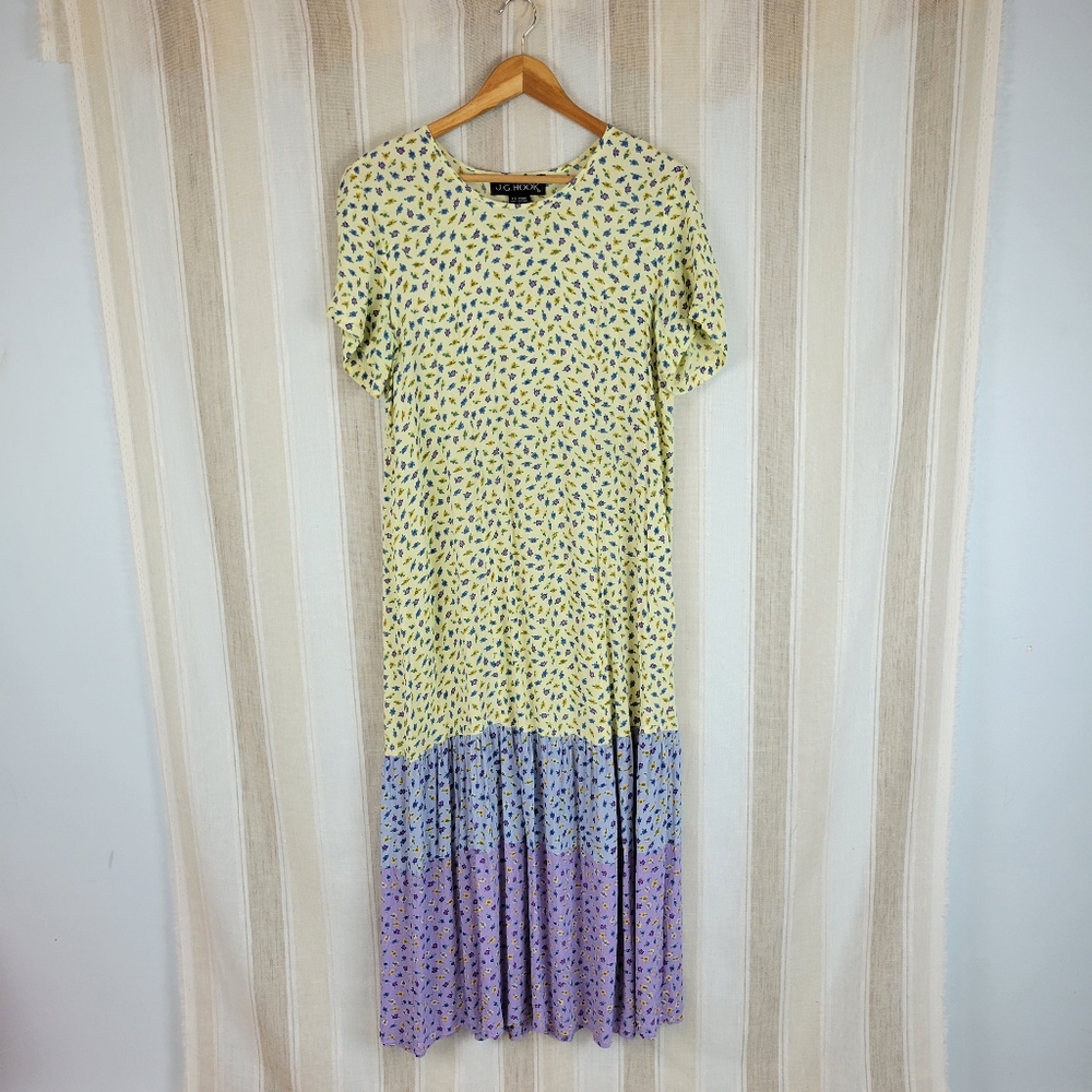 Vintage‎ J.G. Hook Floral Oversized Maxi Dress Size Small 100% Rayon
